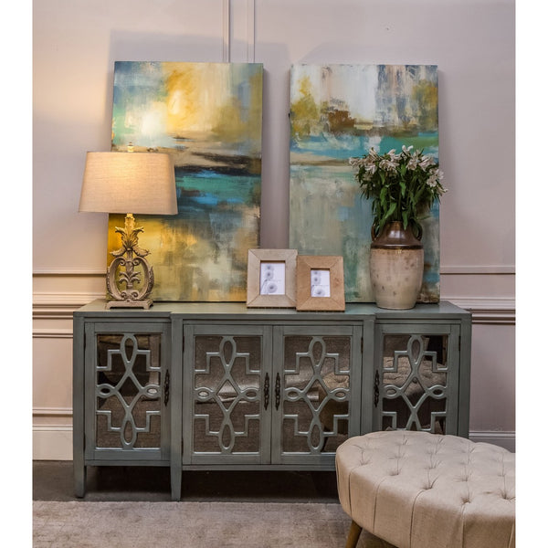 Atlas Lawrence Credenza - Elegant Breakfront with Antique Mirror Panels for Stylish Storage & Display Blue Gray ST11051-01