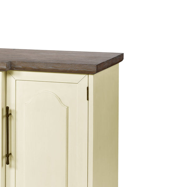 Atlas Locksmith Credenza - Elegant 4-Door Cream Storage Solution with Millstone Oak Top & Metal Accents ST11053-01