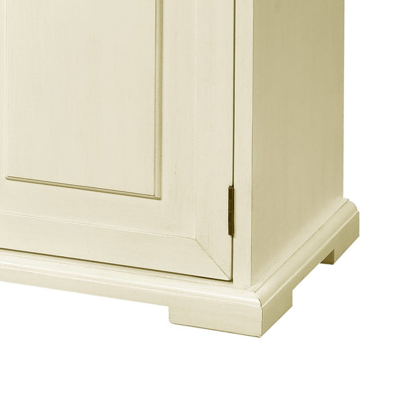 Atlas Locksmith Credenza - Elegant 4-Door Cream Storage Solution with Millstone Oak Top & Metal Accents ST11053-01