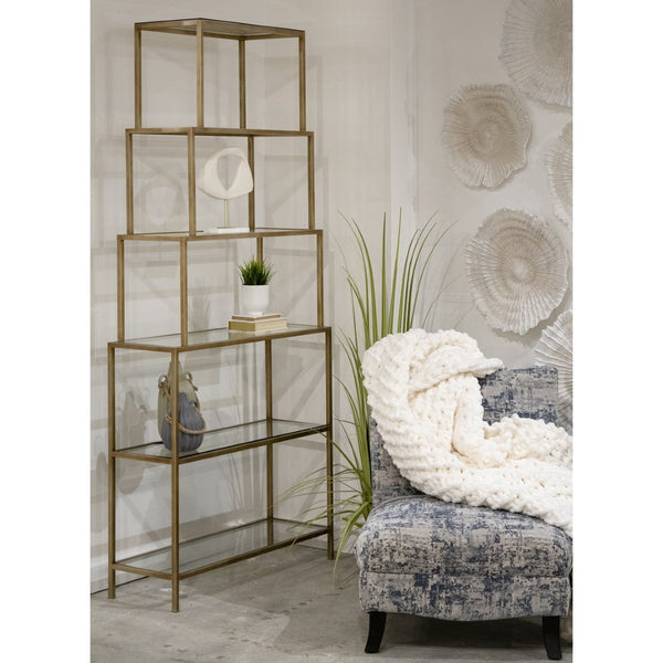 Atlas Louisville Bookcase - Chic Etagere-Style Shelving Unit with Gold Frame & Glass Shelves for Modern Spaces ST11054-01
