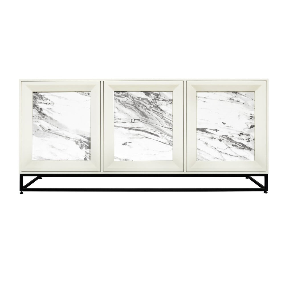 Atlas Matthews Credenza – Modern Three-Door Storage Cabinet with Marble Inserts & Hidden Hardware Design ST11059-01