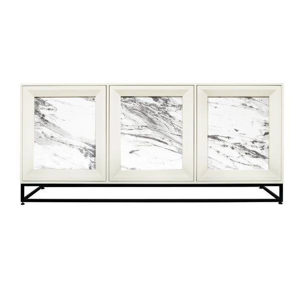 Atlas Matthews Credenza – Modern Three-Door Storage Cabinet with Marble Inserts & Hidden Hardware Design ST11059-01