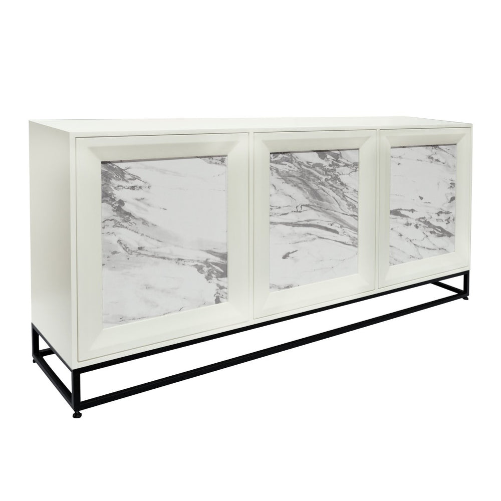 Atlas Matthews Credenza – Modern Three-Door Storage Cabinet with Marble Inserts & Hidden Hardware Design ST11059-01