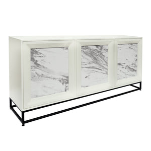 Atlas Matthews Credenza – Modern Three-Door Storage Cabinet with Marble Inserts & Hidden Hardware Design ST11059-01