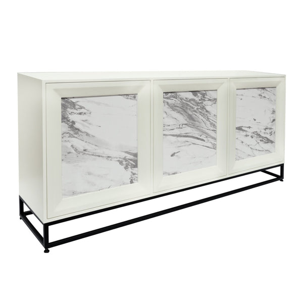 Atlas Matthews Credenza – Modern Three-Door Storage Cabinet with Marble Inserts & Hidden Hardware Design ST11059-01