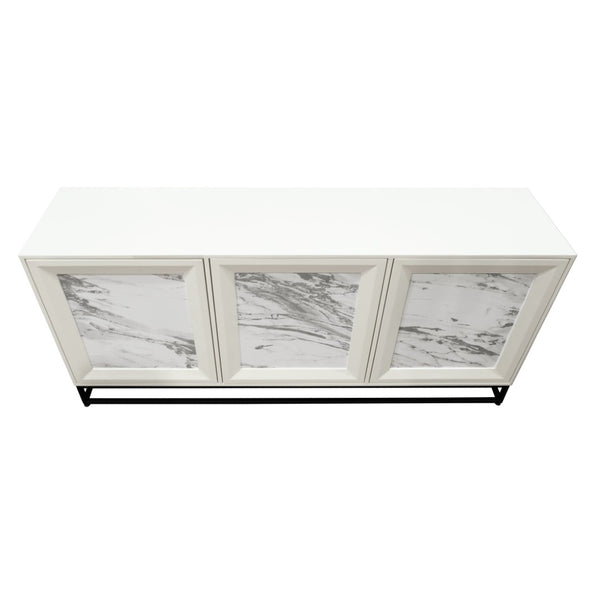 Atlas Matthews Credenza – Modern Three-Door Storage Cabinet with Marble Inserts & Hidden Hardware Design ST11059-01