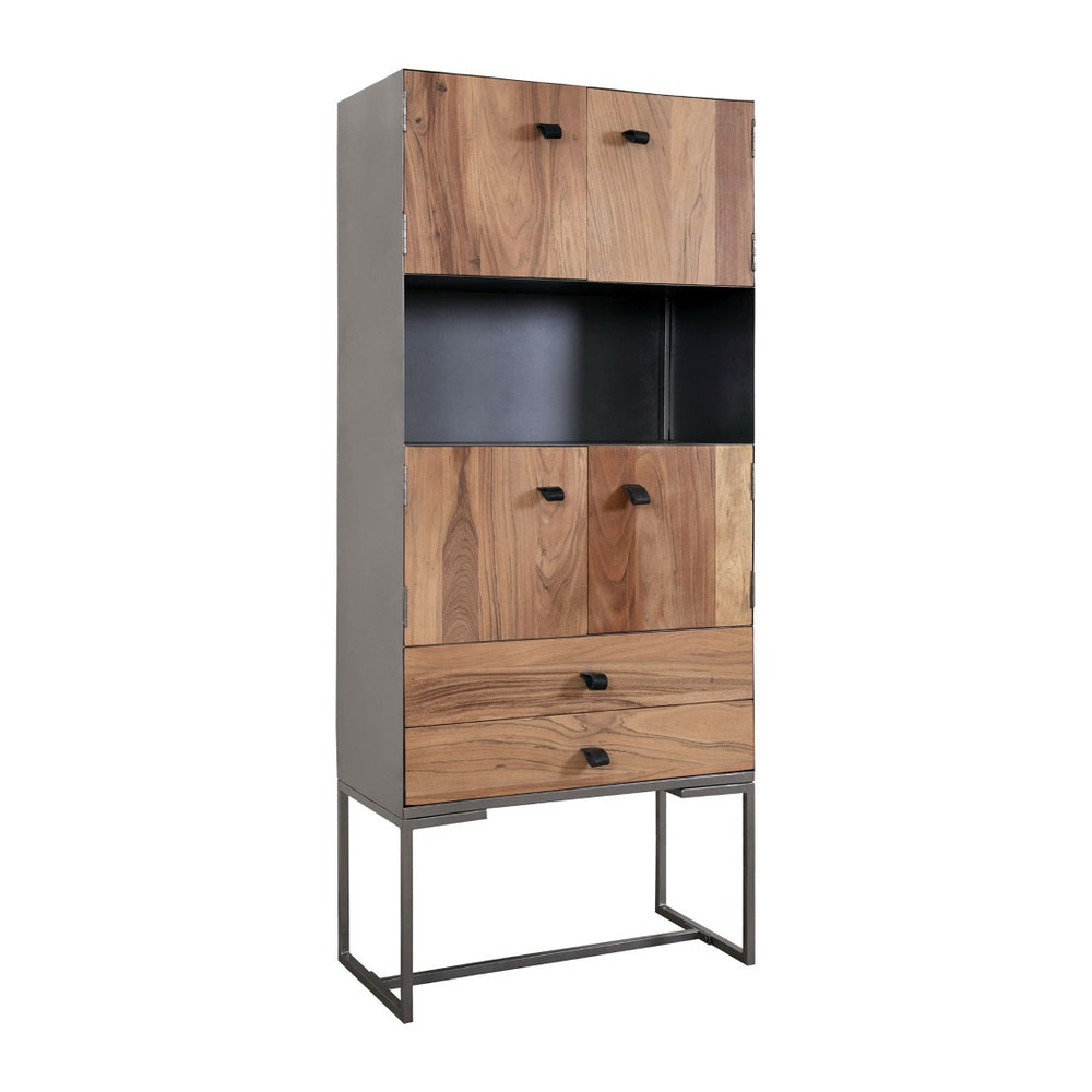 Atlas Ogden Cabinet - Rustic-Modern Storage Solution with Metal Frame and Natural Wood Accents, 71" Tall ST11062-01