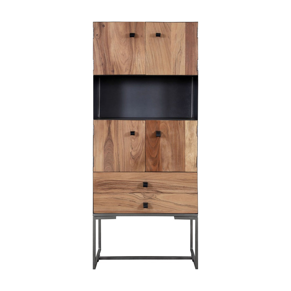Atlas Ogden Cabinet - Rustic-Modern Storage Solution with Metal Frame and Natural Wood Accents, 71" Tall ST11062-01