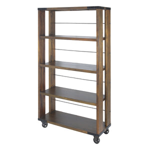 Atlas Penn Series Shelf – Retro-Industrial Wood & Metal Storage Unit with Vintage Casters for Home Spaces ST11064-01