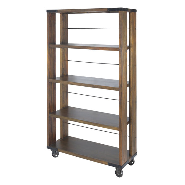 Atlas Penn Series Shelf – Retro-Industrial Wood & Metal Storage Unit with Vintage Casters for Home Spaces ST11064-01