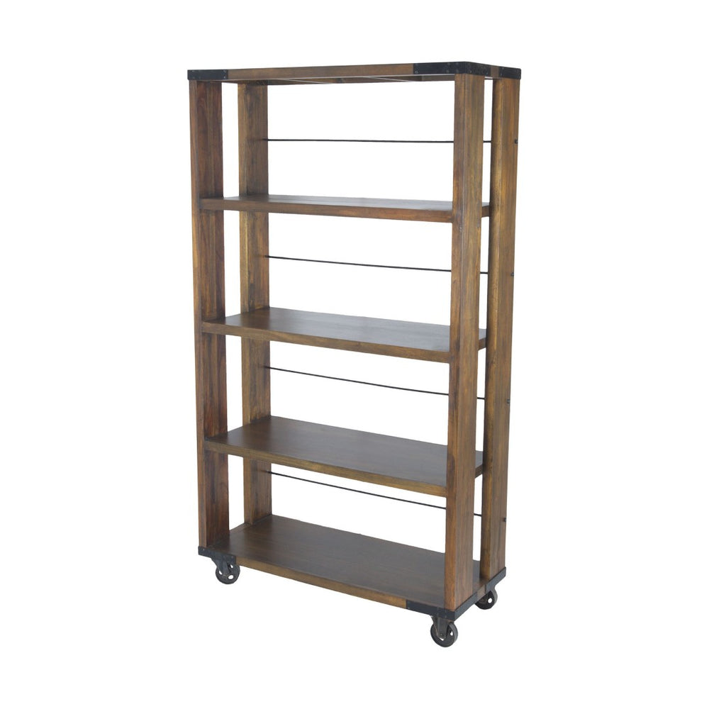 Atlas Penn Series Shelf – Retro-Industrial Wood & Metal Storage Unit with Vintage Casters for Home Spaces ST11064-01