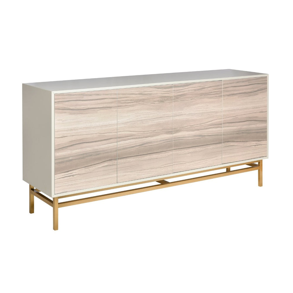 Atlas Reynolds Credenza - Modern Almond Cabinet with Adjustable Shelves & Abstract Art for Stylish Storage ST11068-01