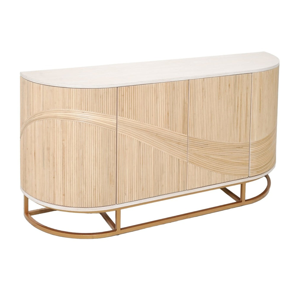 Atlas Sconset Credenza - Elegant Rattan Storage with White Ash Top & Brass Accents for Modern Living Spaces ST11071-01