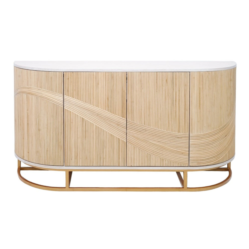 Atlas Sconset Credenza - Elegant Rattan Storage with White Ash Top & Brass Accents for Modern Living Spaces ST11071-01
