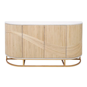 Atlas Sconset Credenza - Elegant Rattan Storage with White Ash Top & Brass Accents for Modern Living Spaces ST11071-01