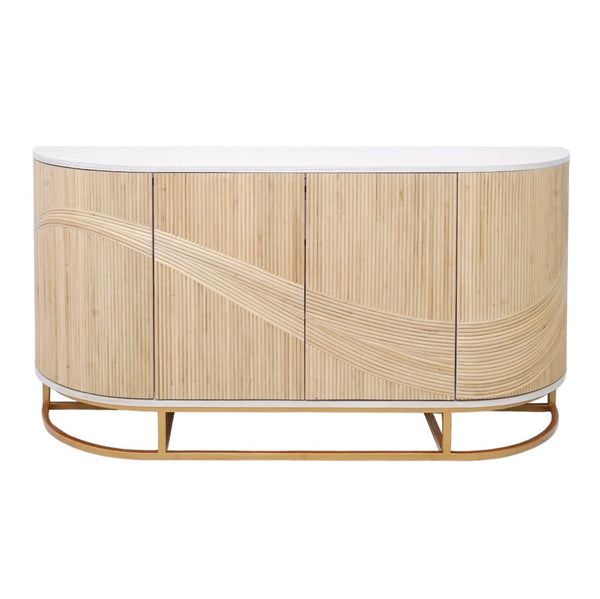Atlas Sconset Credenza - Elegant Rattan Storage with White Ash Top & Brass Accents for Modern Living Spaces ST11071-01