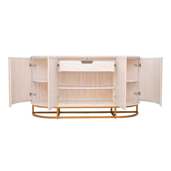 Atlas Sconset Credenza - Elegant Rattan Storage with White Ash Top & Brass Accents for Modern Living Spaces ST11071-01