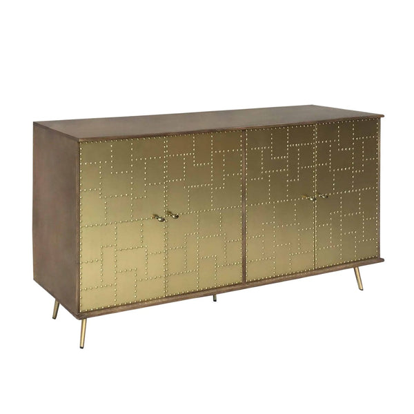 Atlas Sender 4-Door Credenza - Midcentury Modern Storage Solution with Brass Accents for Home & Office ST11073-01