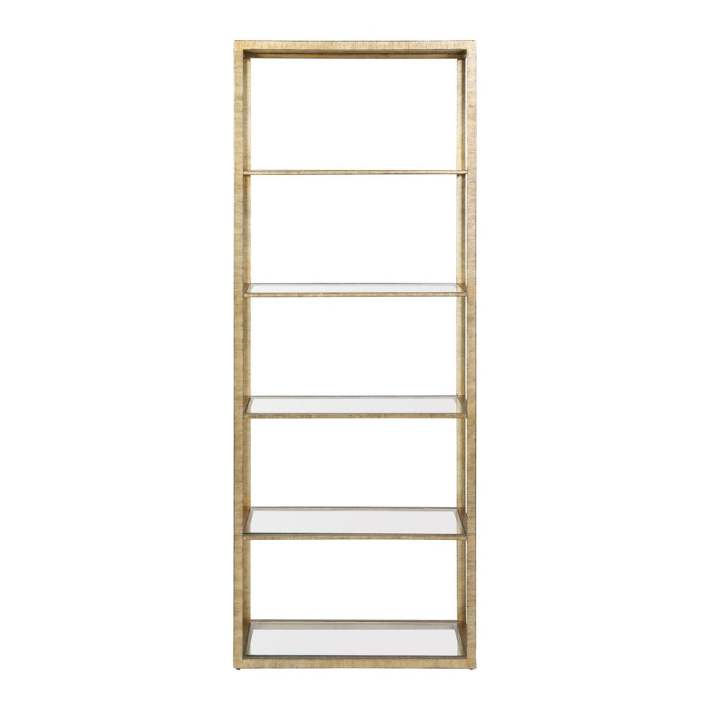 Atlas Strie Bookcase - Modern Glamorous Metal & Glass Shelving Unit for Stylish Living Room Organization ST11078-01