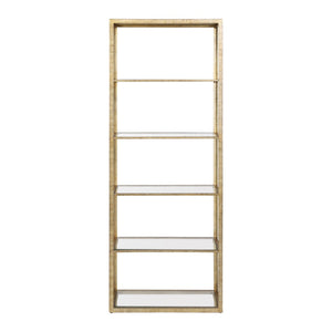 Atlas Strie Bookcase - Modern Glamorous Metal & Glass Shelving Unit for Stylish Living Room Organization ST11078-01