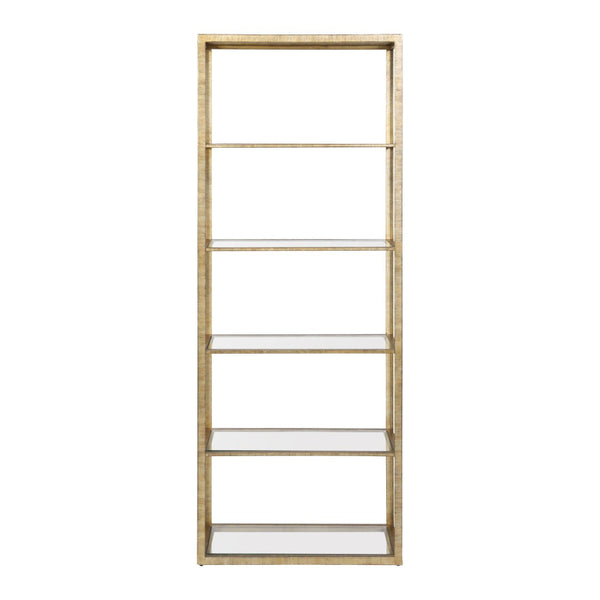 Atlas Strie Bookcase - Modern Glamorous Metal & Glass Shelving Unit for Stylish Living Room Organization ST11078-01