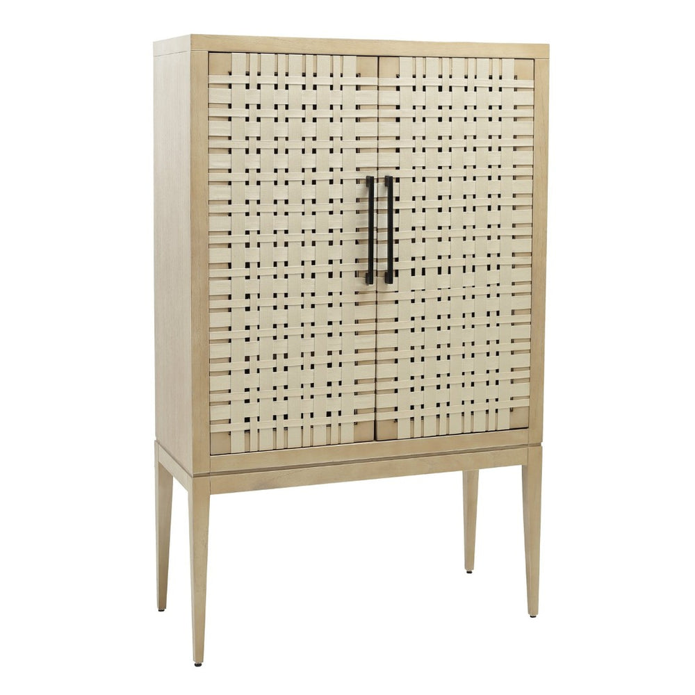 Atlas Sunset Harbor Cabinet - Coastal Tall Storage with Adjustable Shelves & Woven Cotton Webbing Design ST11079-01