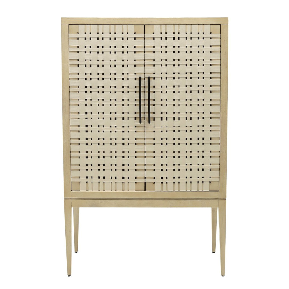 Atlas Sunset Harbor Cabinet - Coastal Tall Storage with Adjustable Shelves & Woven Cotton Webbing Design ST11079-01