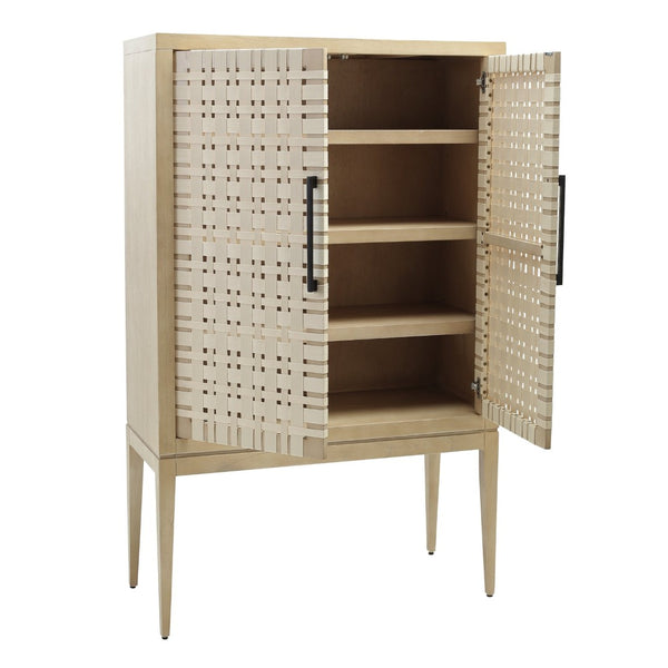 Atlas Sunset Harbor Cabinet - Coastal Tall Storage with Adjustable Shelves & Woven Cotton Webbing Design ST11079-01