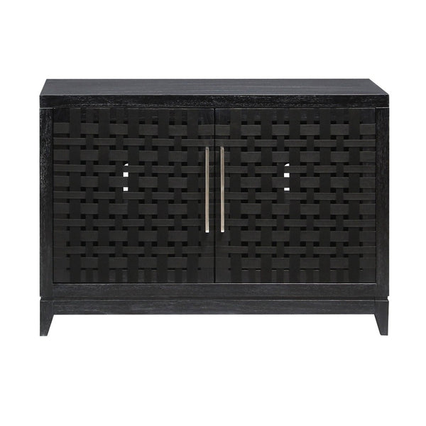Atlas Sunset Harbor Credenza - Coastal Black Storage Cabinet with Fabric Webbing & Adjustable Shelving ST11080-02