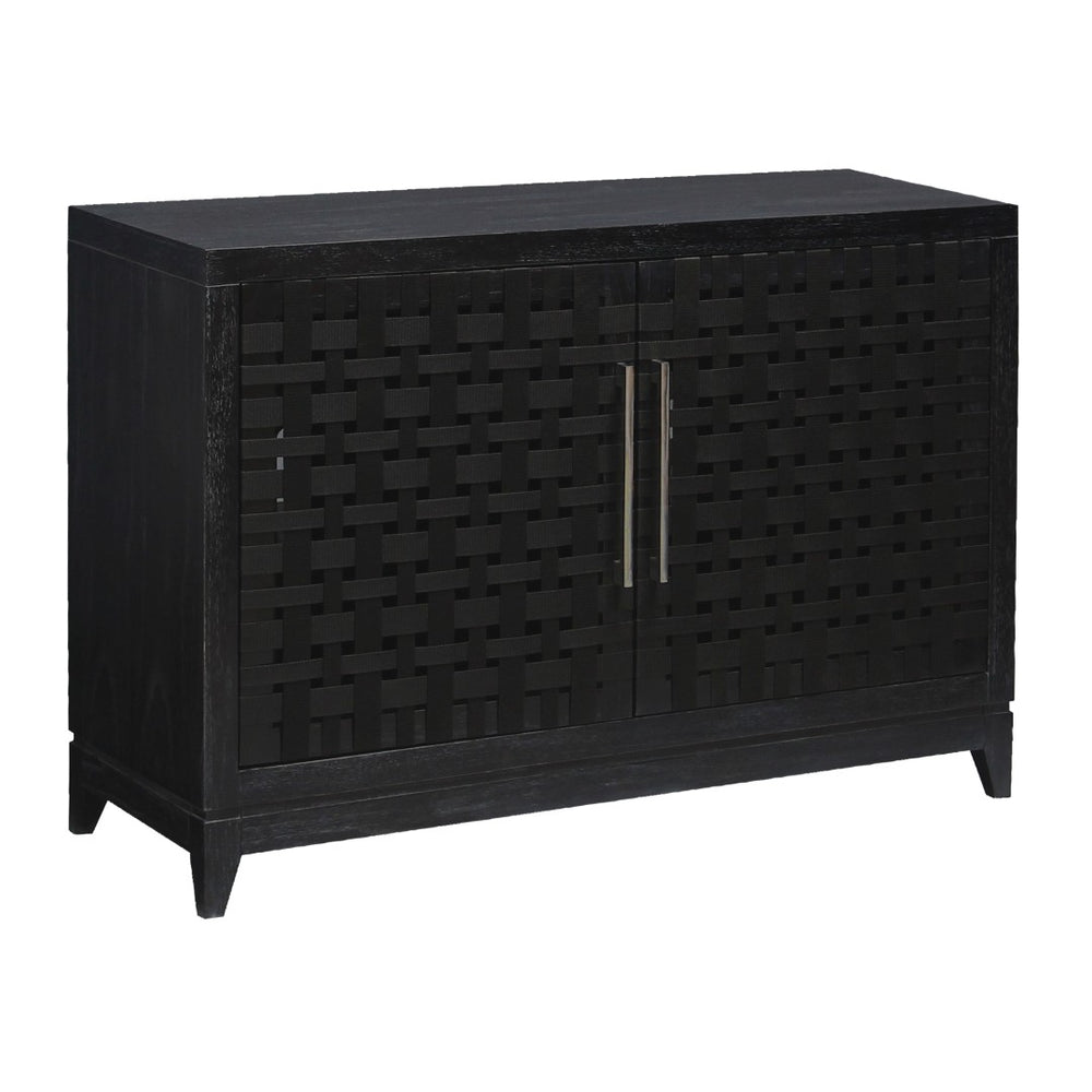 Atlas Sunset Harbor Credenza - Coastal Black Storage Cabinet with Fabric Webbing & Adjustable Shelving ST11080-02