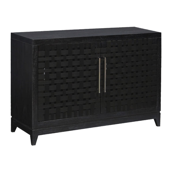 Atlas Sunset Harbor Credenza - Coastal Black Storage Cabinet with Fabric Webbing & Adjustable Shelving ST11080-02