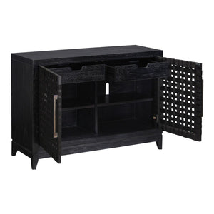 Atlas Sunset Harbor Credenza - Coastal Black Storage Cabinet with Fabric Webbing & Adjustable Shelving ST11080-02