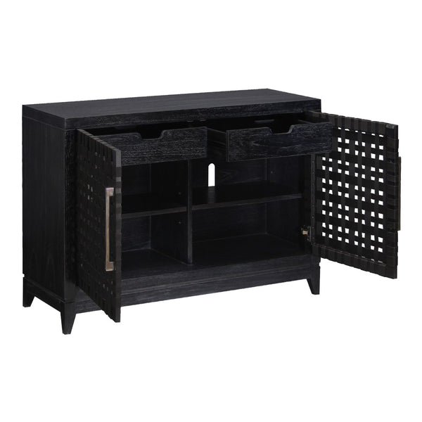 Atlas Sunset Harbor Credenza - Coastal Black Storage Cabinet with Fabric Webbing & Adjustable Shelving ST11080-02