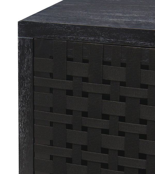 Atlas Sunset Harbor Credenza - Coastal Black Storage Cabinet with Fabric Webbing & Adjustable Shelving ST11080-02