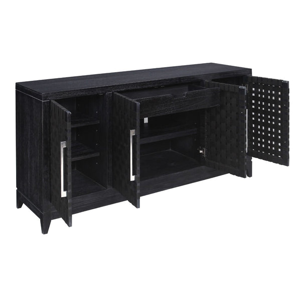Atlas Sunset Harbor Credenza - Modern Black Storage Solution with Fabric Webbing & Adjustable Shelving ST11081-02