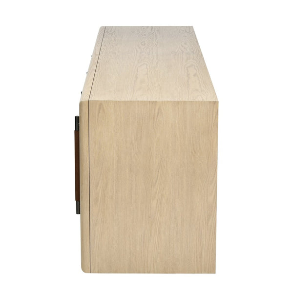 Atlas Yearling Credenza - Contemporary Light Oak Storage with Leather Handles for Stylish Living Spaces ST11095-01