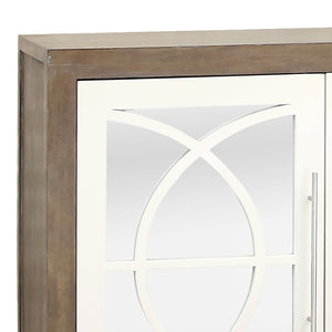 Atlas Zoran Credenza: Chic Mirror-Panelled Storage Solution with Rustic Mahogany & Elegant White Wood Accents ST11096-01