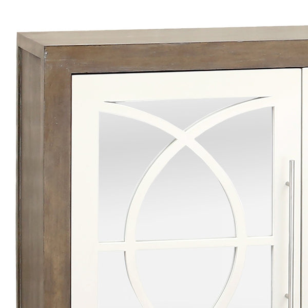 Atlas Zoran Credenza: Chic Mirror-Panelled Storage Solution with Rustic Mahogany & Elegant White Wood Accents ST11096-01