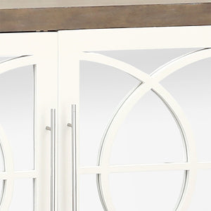 Atlas Zoran Credenza: Chic Mirror-Panelled Storage Solution with Rustic Mahogany & Elegant White Wood Accents ST11096-01