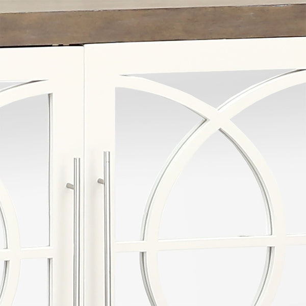 Atlas Zoran Credenza: Chic Mirror-Panelled Storage Solution with Rustic Mahogany & Elegant White Wood Accents ST11096-01