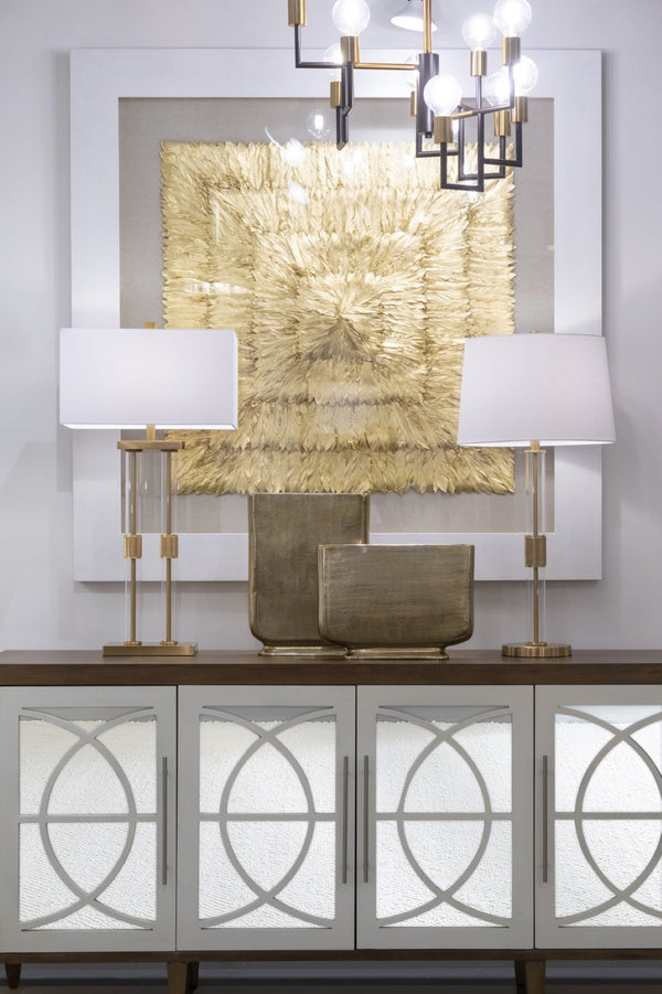 Atlas Zoran Credenza: Chic Mirror-Panelled Storage Solution with Rustic Mahogany & Elegant White Wood Accents ST11096-01