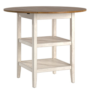 Homelegance By Top-Line Theordore Antique Finish 2 Side Drop Leaf Round Counter Height Table White Rubberwood