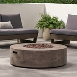 Christopher Knight Home® - Noble House - Senoia Outdoor 50,000 Btu Lightweight Concrete Circular Fire Pit (No Tank Holder), Brown Wood Pattern