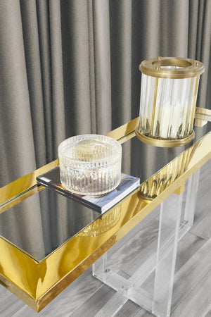 Pasargad Home Lucian Art Deco Lucite & Stainless Steel Hurricane - Unique Handcrafted Decor Piece Clear Lucite & Stainless Steel Psac-100m