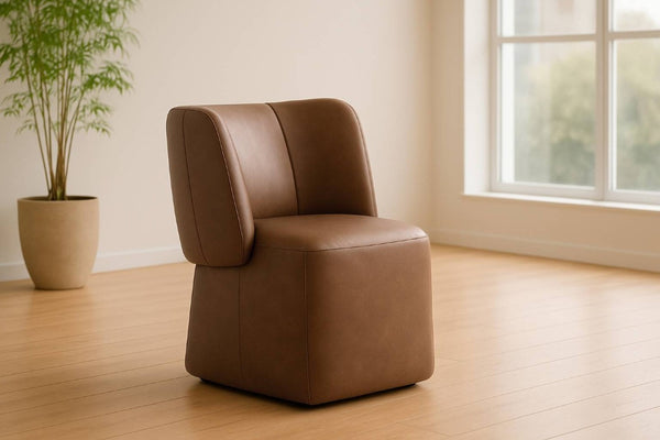 VIG Furniture Standing Modern Brown Vegan Leather Dining Chair With Swivel, Castor Wheels, Plush Cushioning, 275Lb Capacity VGKK-KF.Y1255-BRN