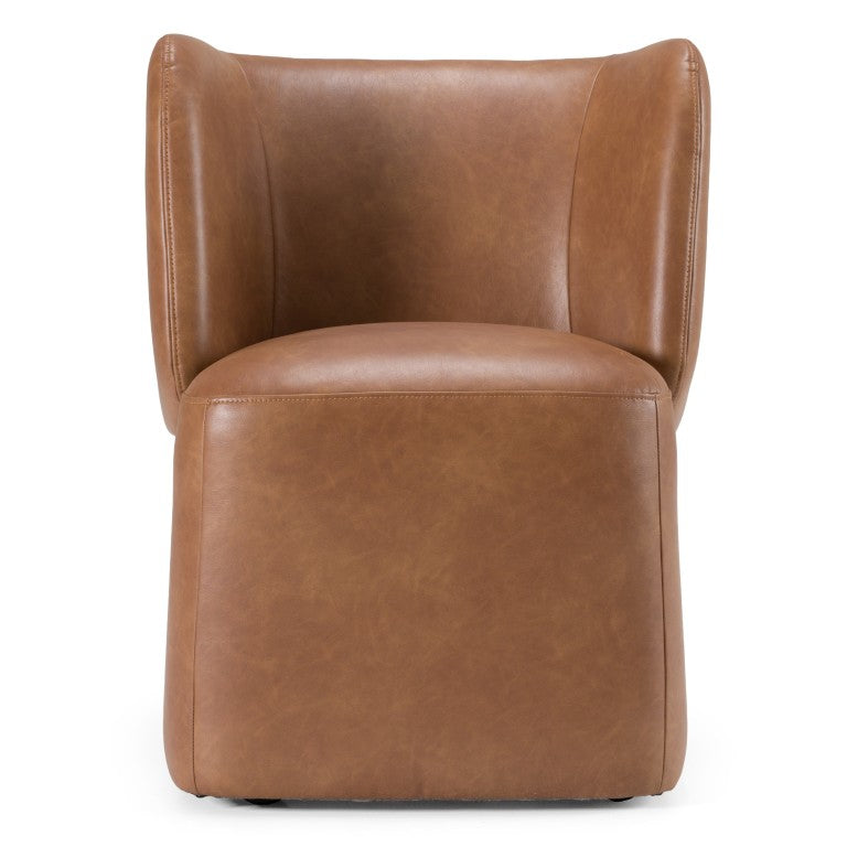 VIG Furniture Standing Modern Brown Vegan Leather Dining Chair With Swivel, Castor Wheels, Plush Cushioning, 275Lb Capacity VGKK-KF.Y1255-BRN