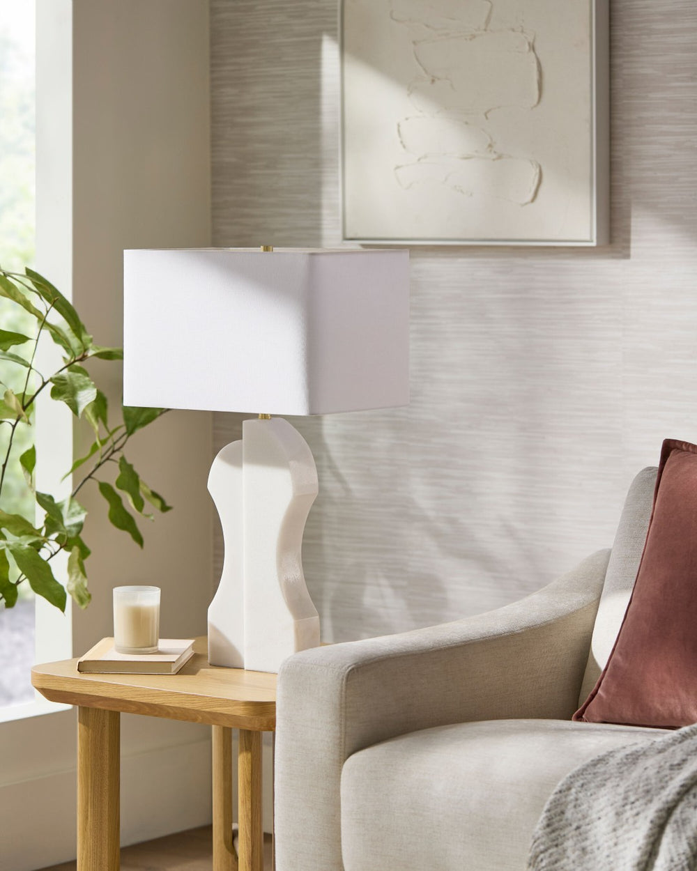 Surya Setubal Marble Base Accent Table Lamp with Linen Shade for Warm Ambient Glow STB-001