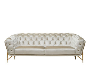 VIG Furniture Stella Pearl-Beige Velvet Sofa With Gold Tubular Frame, Diamond Tufting, Plush Glam Comfort (96) VGCA2020-BEIGE-S
