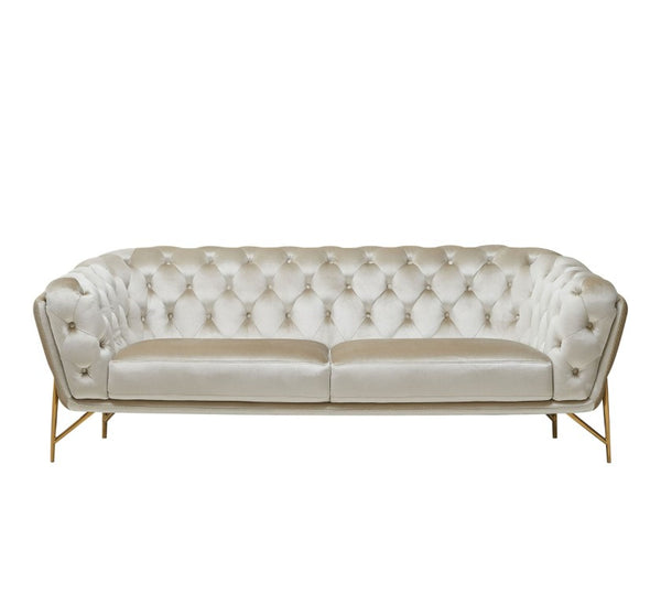 VIG Furniture Stella Pearl-Beige Velvet Sofa With Gold Tubular Frame, Diamond Tufting, Plush Glam Comfort (96) VGCA2020-BEIGE-S