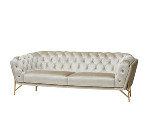 VIG Furniture Stella Pearl-Beige Velvet Sofa With Gold Tubular Frame, Diamond Tufting, Plush Glam Comfort (96) VGCA2020-BEIGE-S